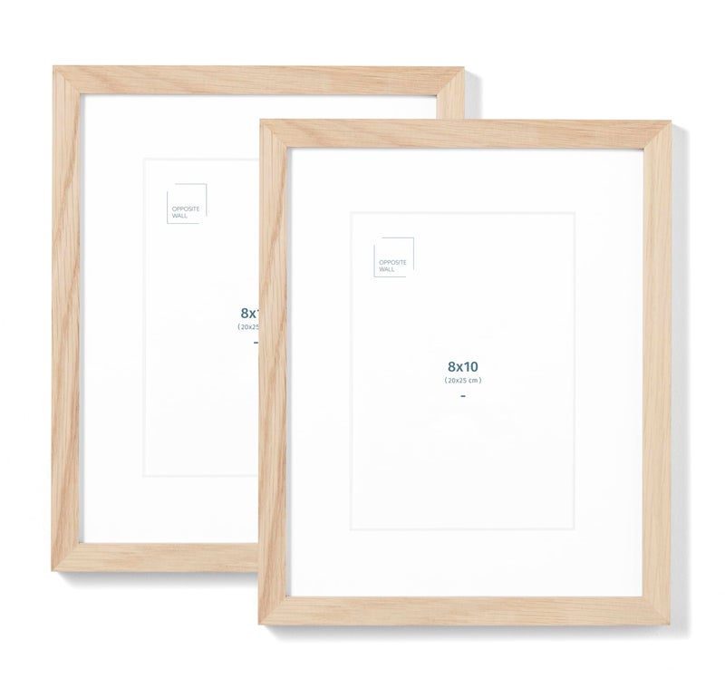 Opposite Wall - Set of 2-8x10 in - Natural Solid Oak Wood Picture Frames with Mat - Wall Hanging & Tabletop Photo Frame - Pictures Display 5x7 with Mat, 8x10 without - Office, Gallery & Home Decor - Image 1